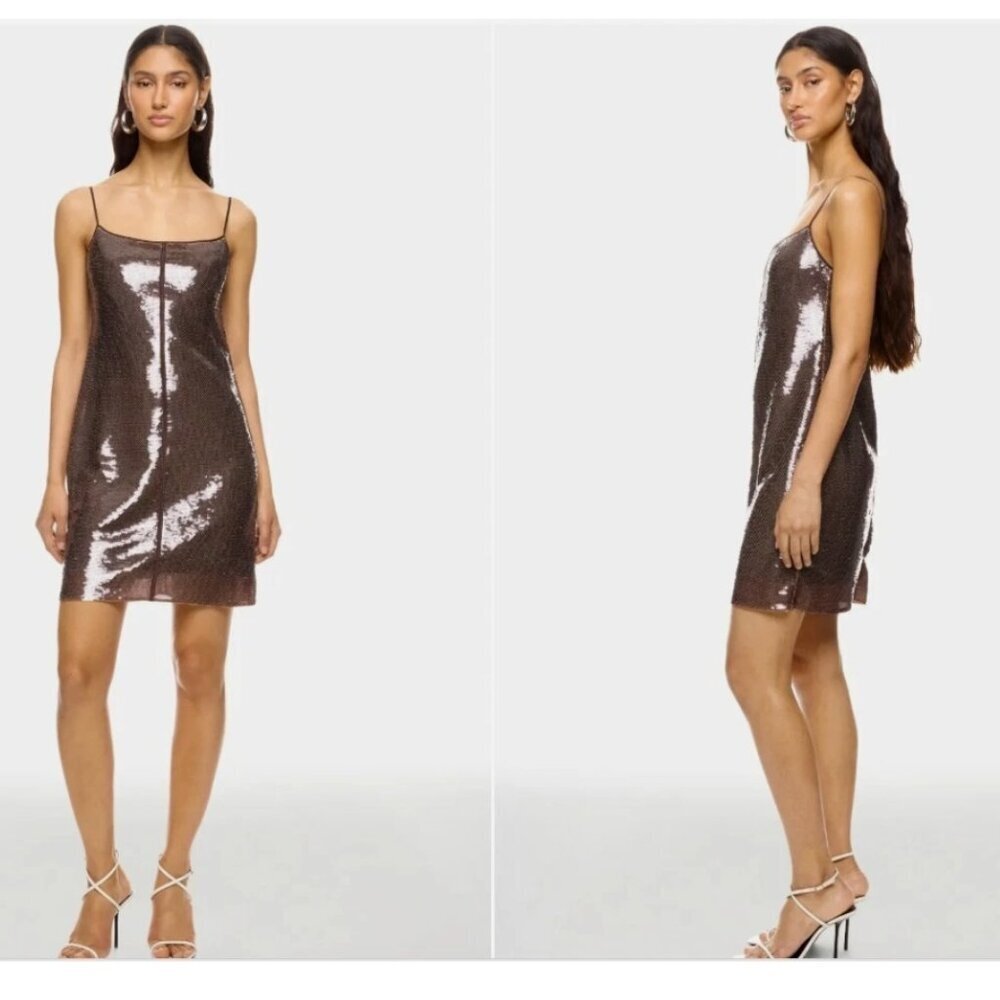 A.L.C. Dani Dress‎ Mini Sleeveless Sequin Smoke Brown Size Large